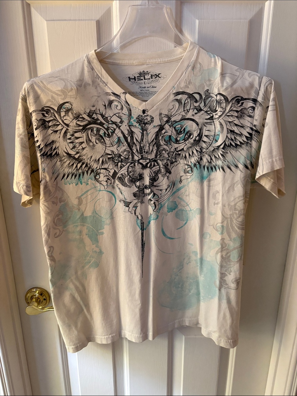 Vintage Helix Winged Dagger & Scrollwork T Shirt Sz L